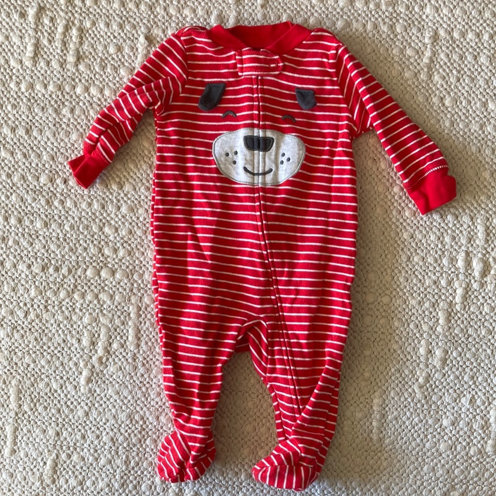 Carter’s Bodysuit Size 3 month Red/white Striped with Puppy Face